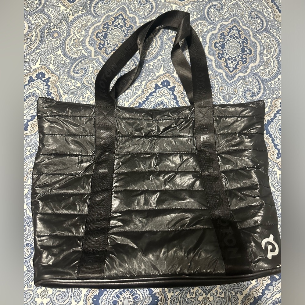 Peloton black puffer tote bag